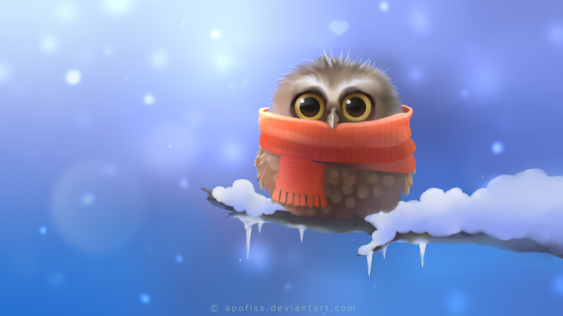Owl Bird Snow Winter Drawing Scarf cartoon cute eyes pov wallpaper