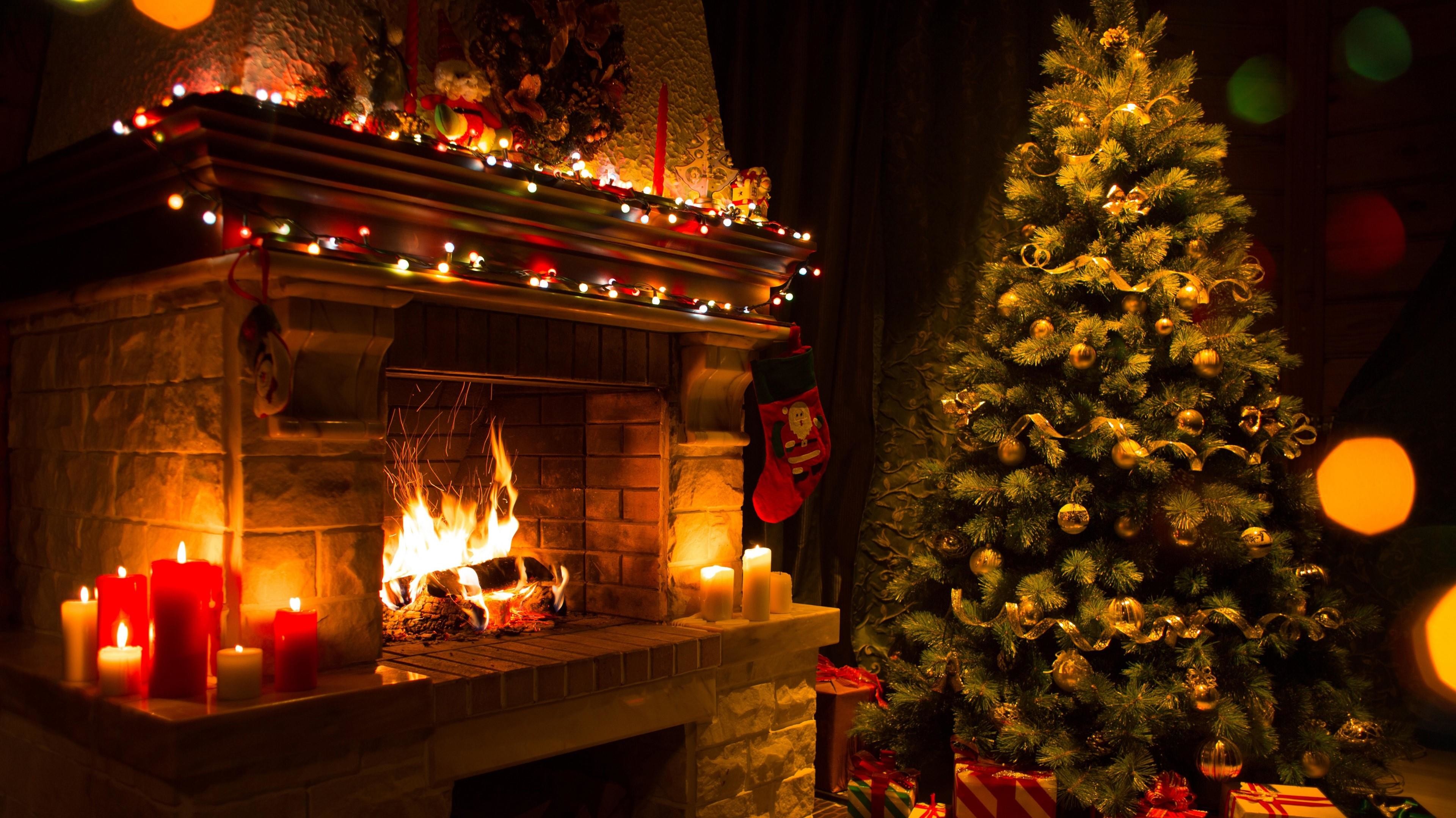 Fireplace and Christmas Tree HD wallpaper download