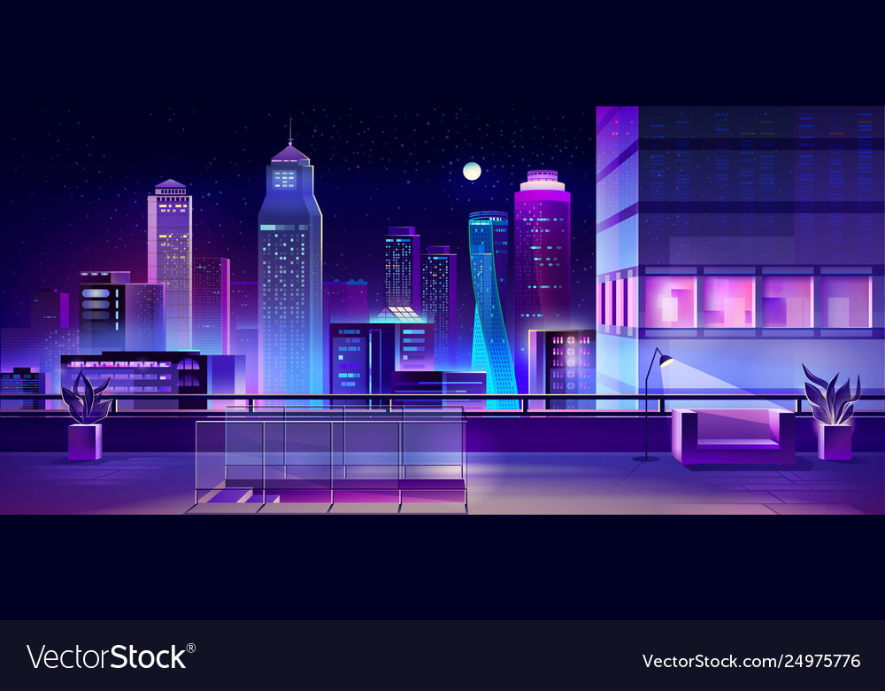 Modern Megapolis At Night Urban Town Architecture Vector Image