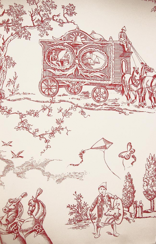 Carnival Toile Wallpaper A lovely carnival scenic wallpaper in red on