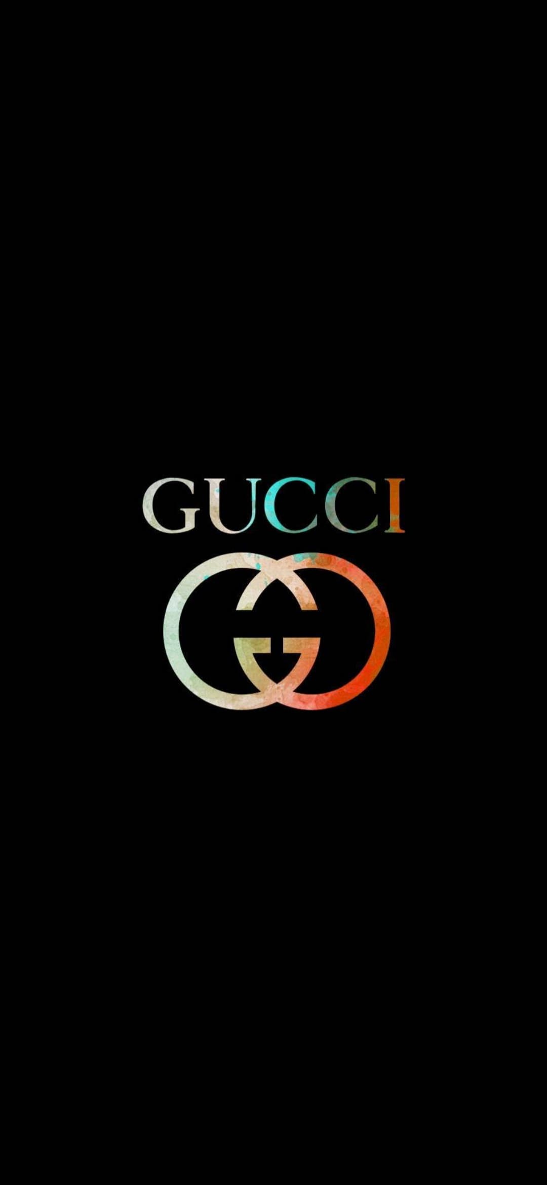 Gucci logo with a watercolor effect on a black background