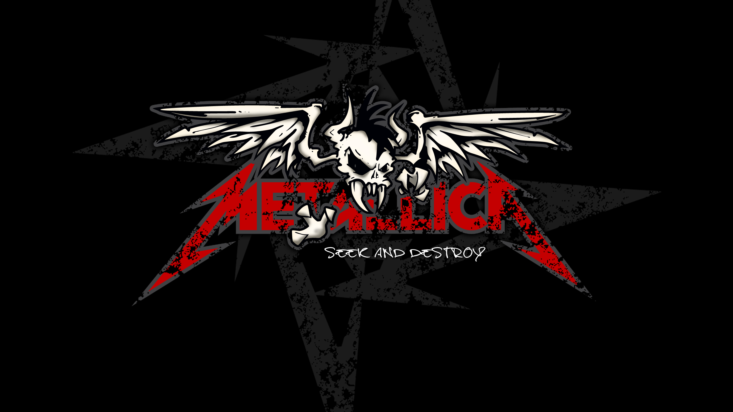 Metallica Logo with Skull and Wings on Black Background