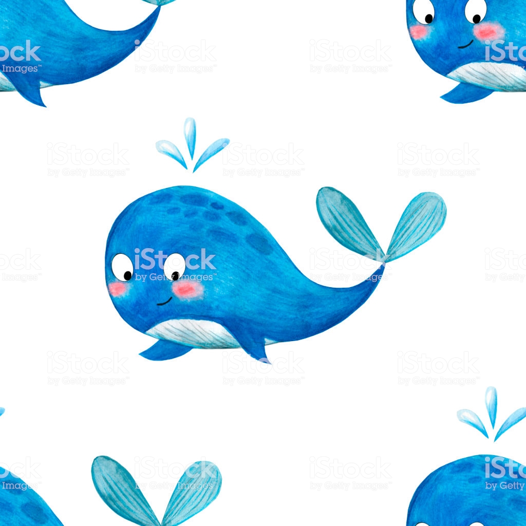 Watercolor Cartoon Whale Seamless Whales Background