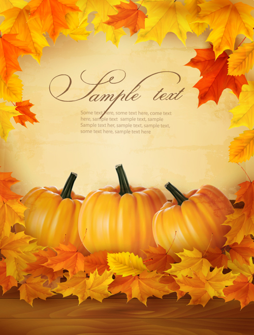 Eps File Autumn Pumpkin With Wood Board Background Vector