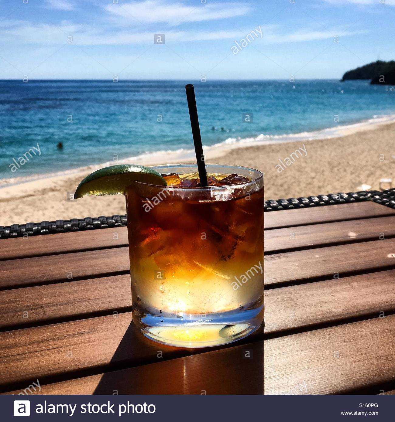 Dark And Stormy Cocktail With Bermuda Beach Ocean In