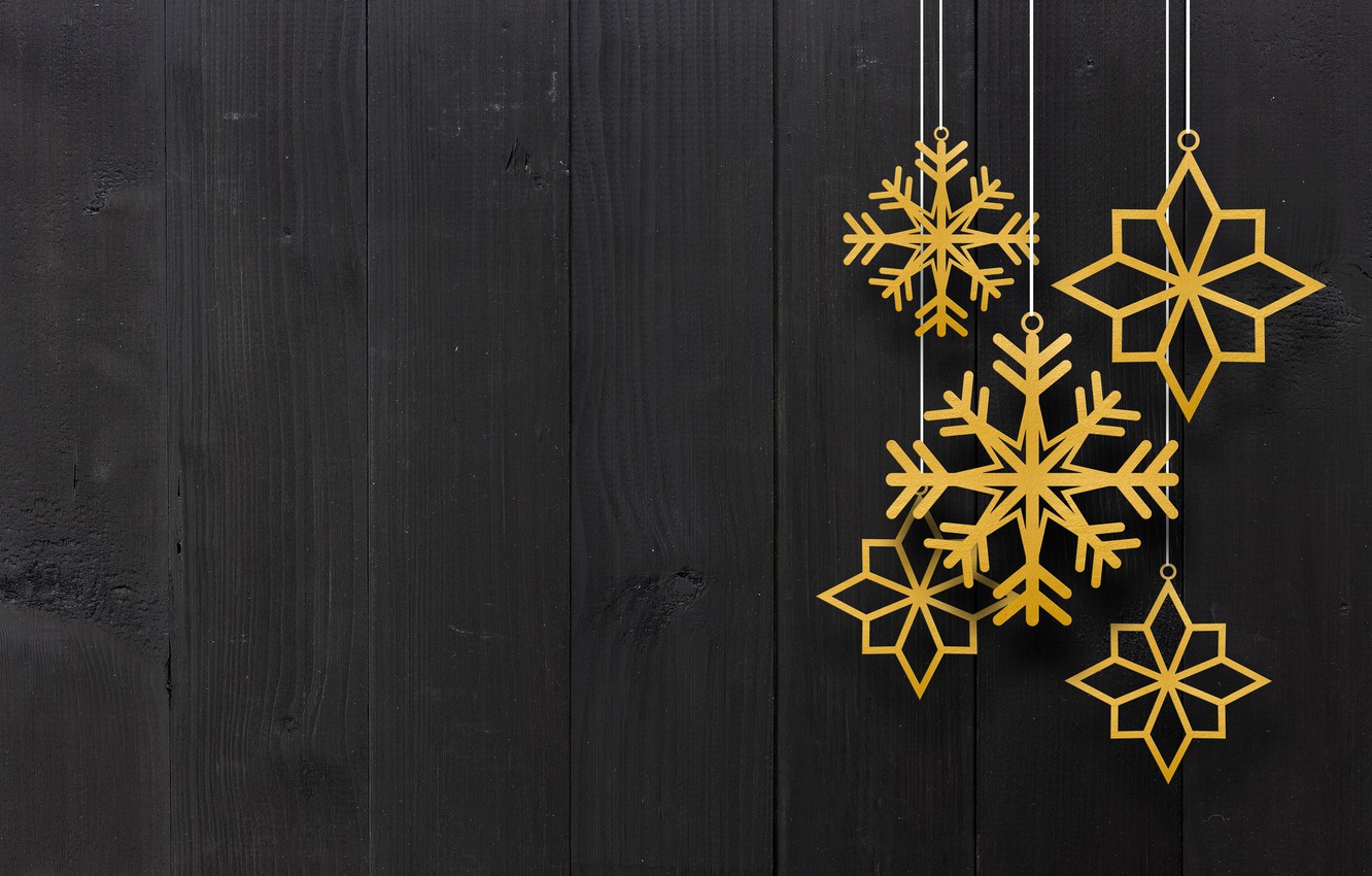 Photo Wallpaper Winter Snowflakes Golden Black Background