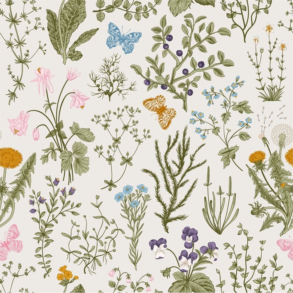 Herbs And Wild Flowers Peel Stick Wallpaper