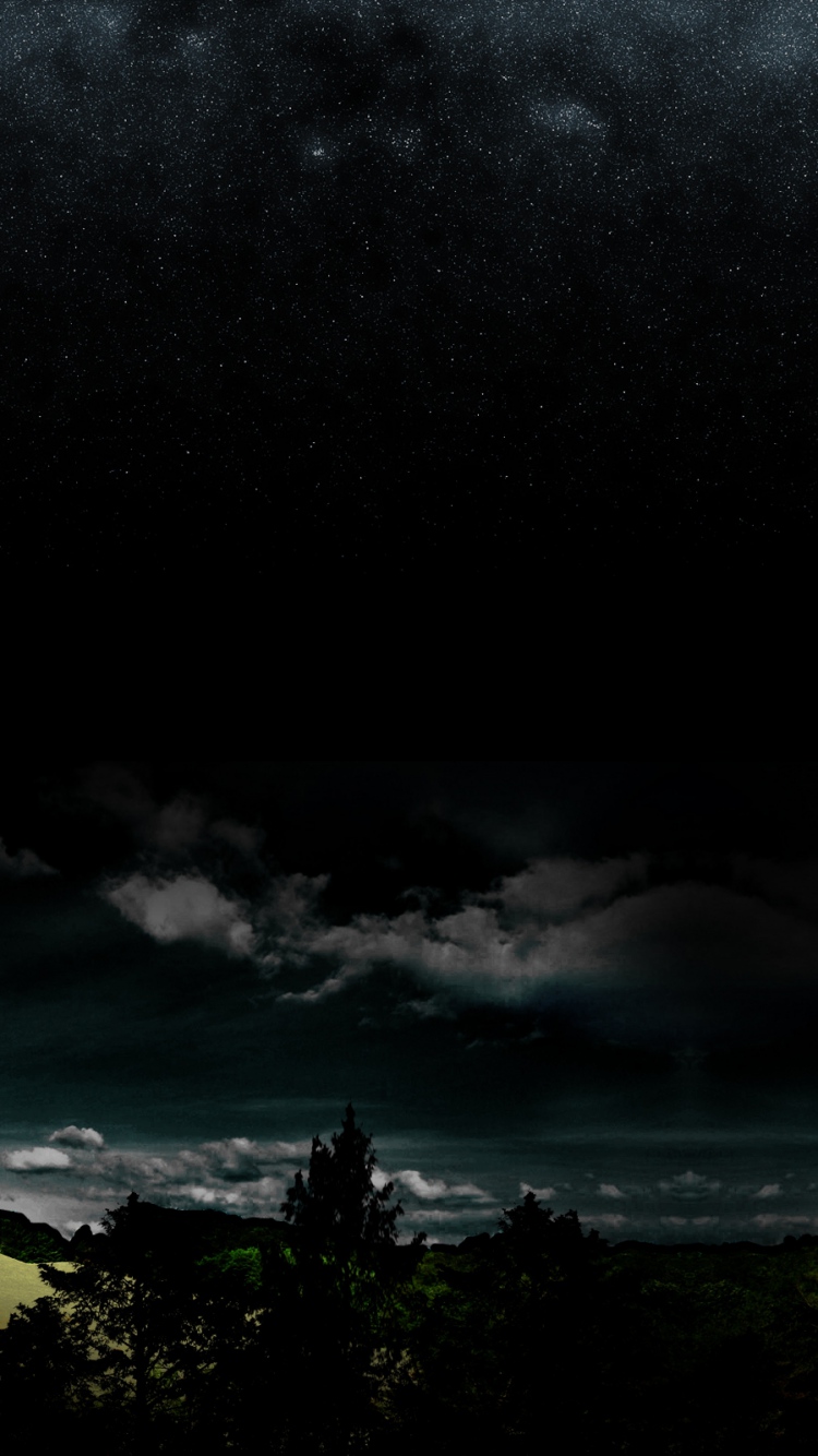 Night Darkness Stars Wood Clouds Wallpaper Background iPhone