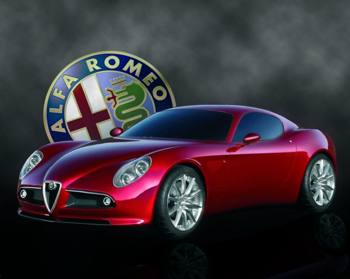 Alfa Romeo 8c Beautiful Red Car And Logo Image