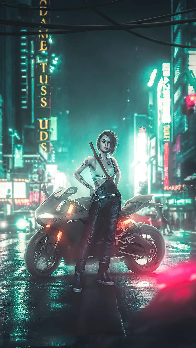 Girl On Road Cyberpunk iPhone X Wallpaper