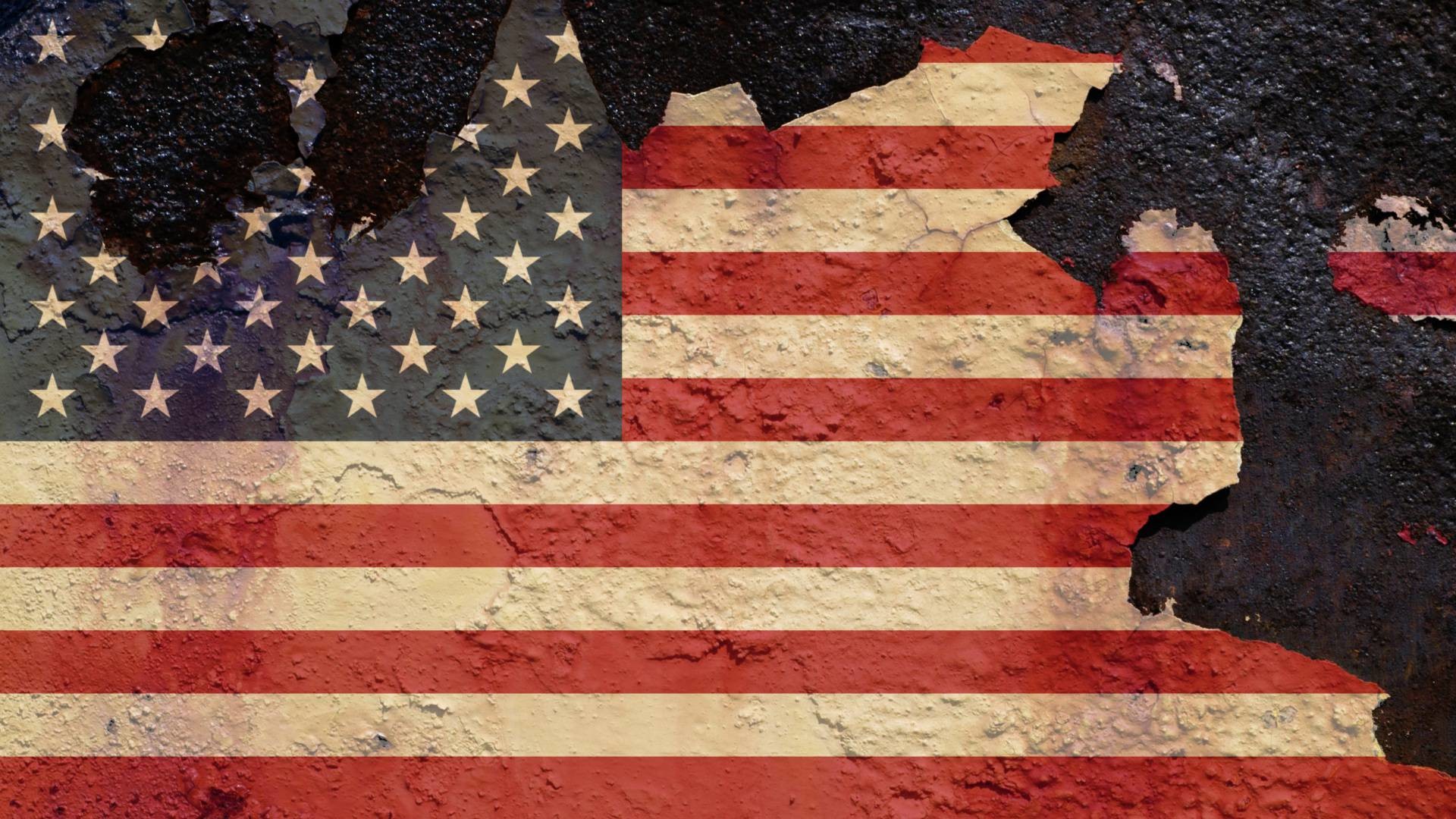 A weathered and distressed American flag, symbolizing the Republican Party's connection to traditional American values