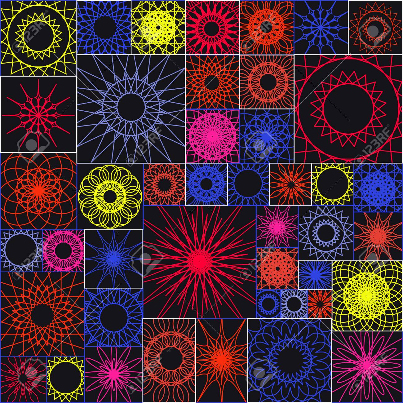 Tile Seamless Pattern With Spirograph Mandalas In Square Shape
