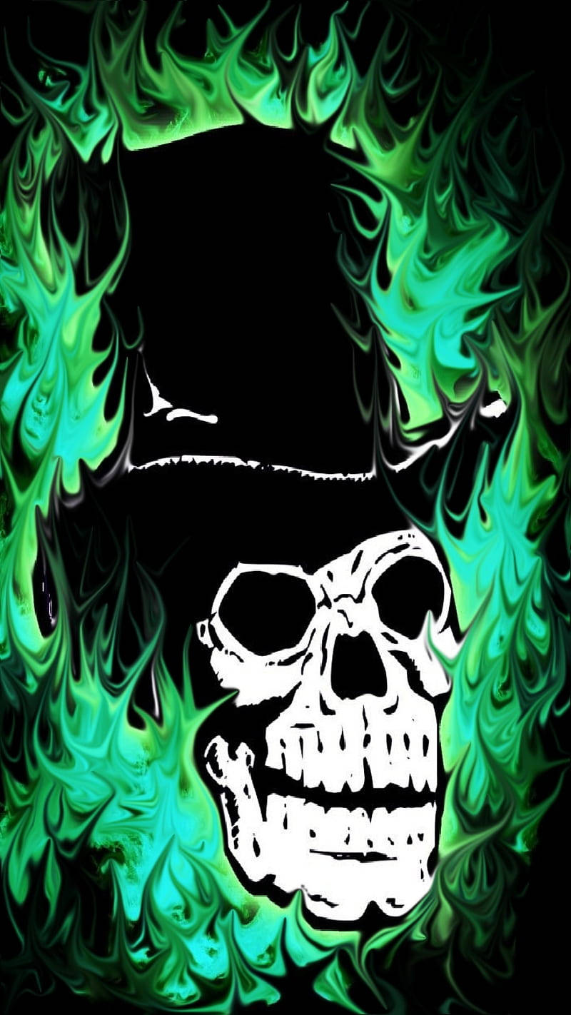 A Skull Blazing With Green Fire Wallpaper
