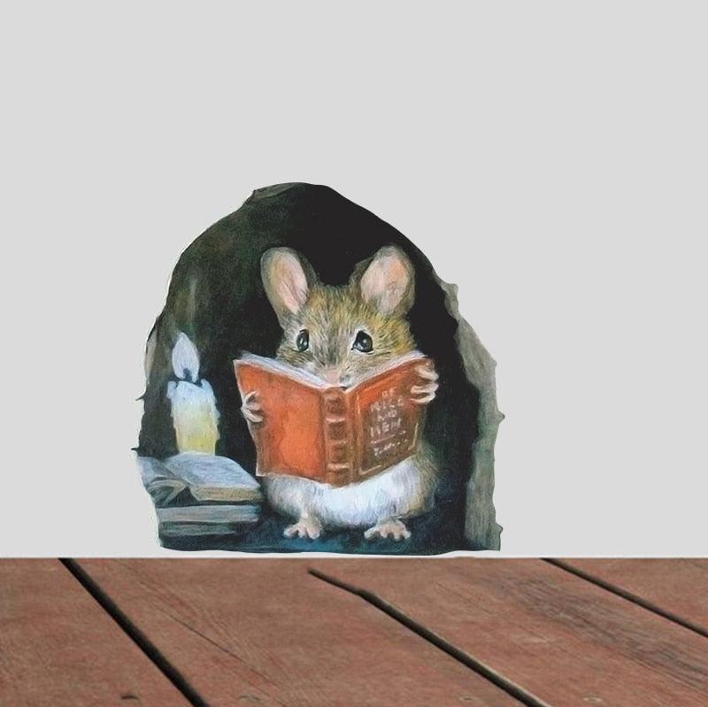 Cartoon Mouse Reading Wall Sticker Fun And Removable Kids Room