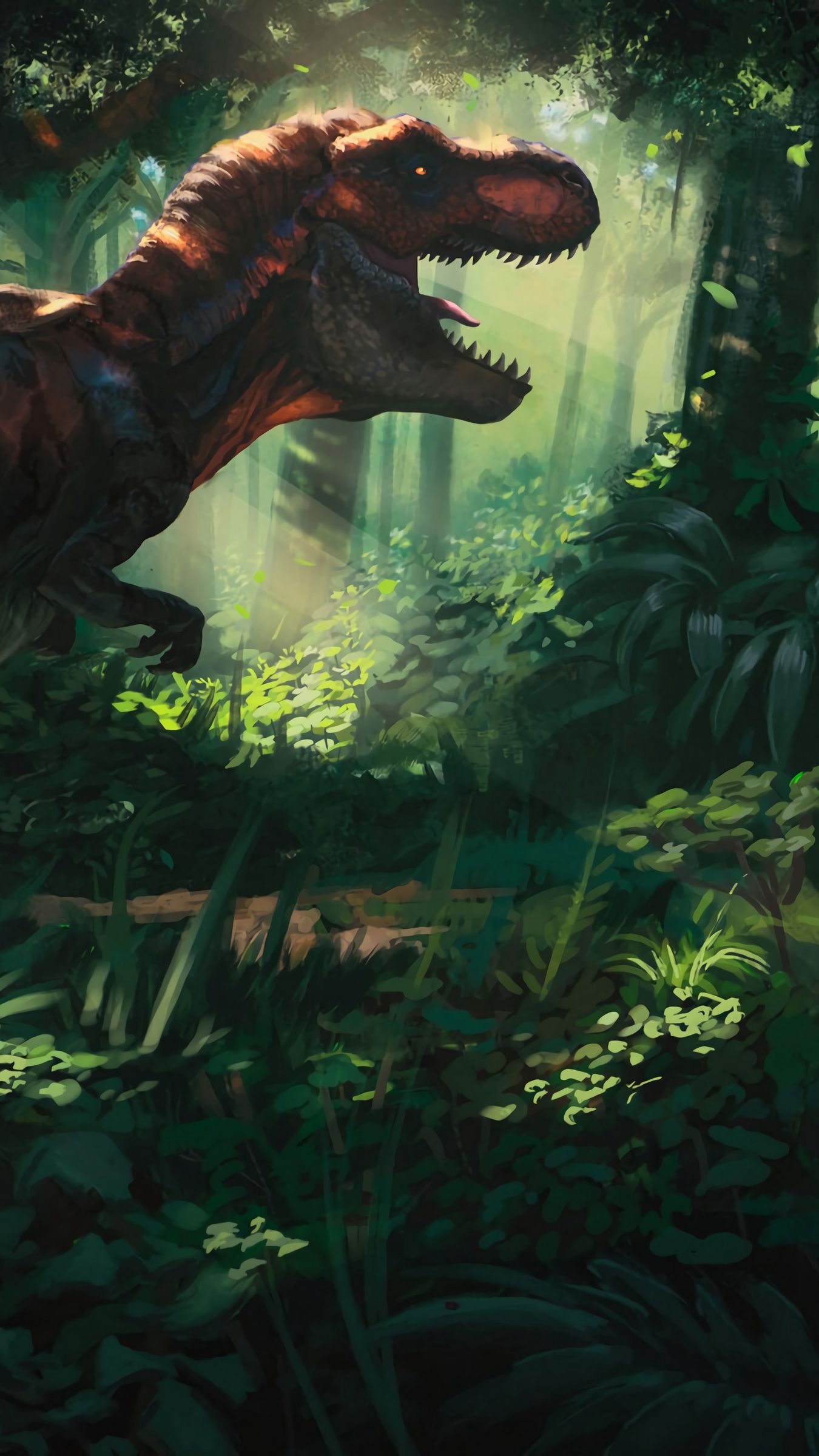 Download wallpaper 1350x2400 tyrannosaurus dinosaur jungle