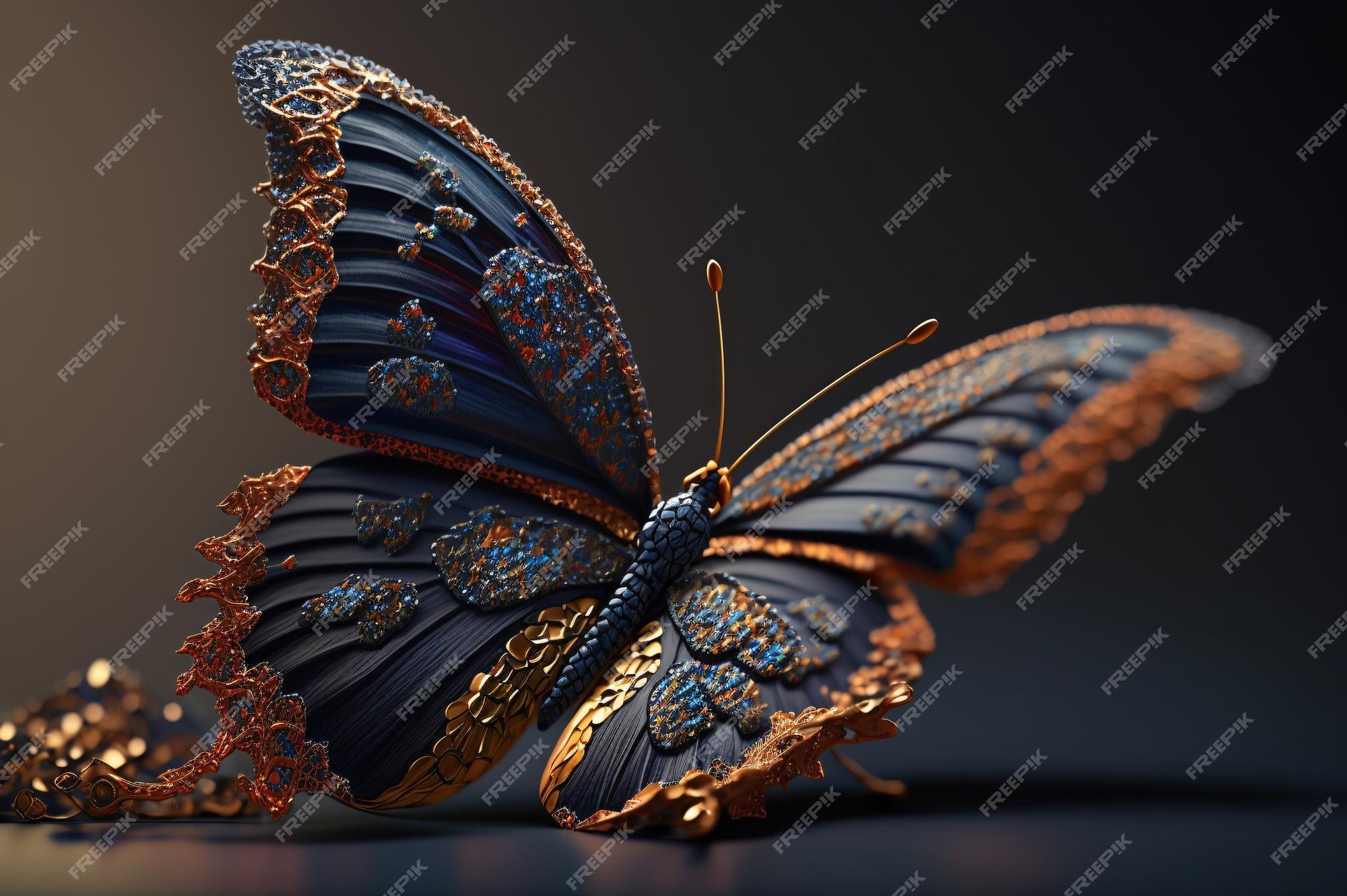 Premium Photo A Butterfly With Gold And Blue Colors Aesthetic