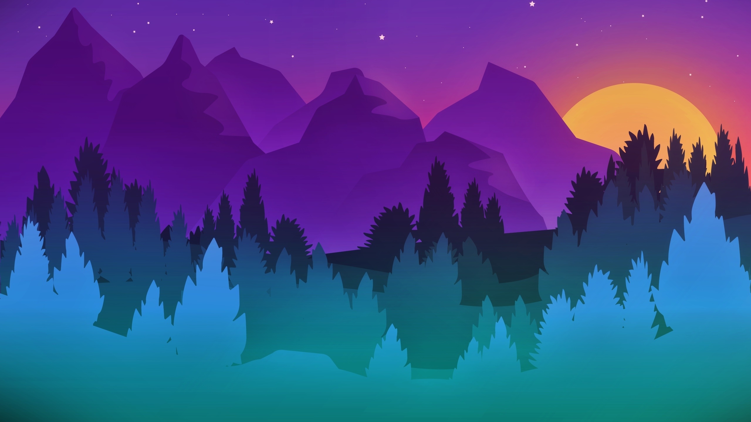 Sunset Digital Art Mountains And Forest