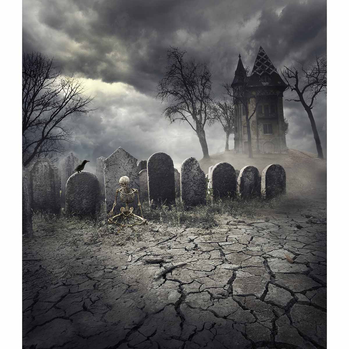 Allenjoy Photo Background Halloween Grave Skeleton Castle Tree