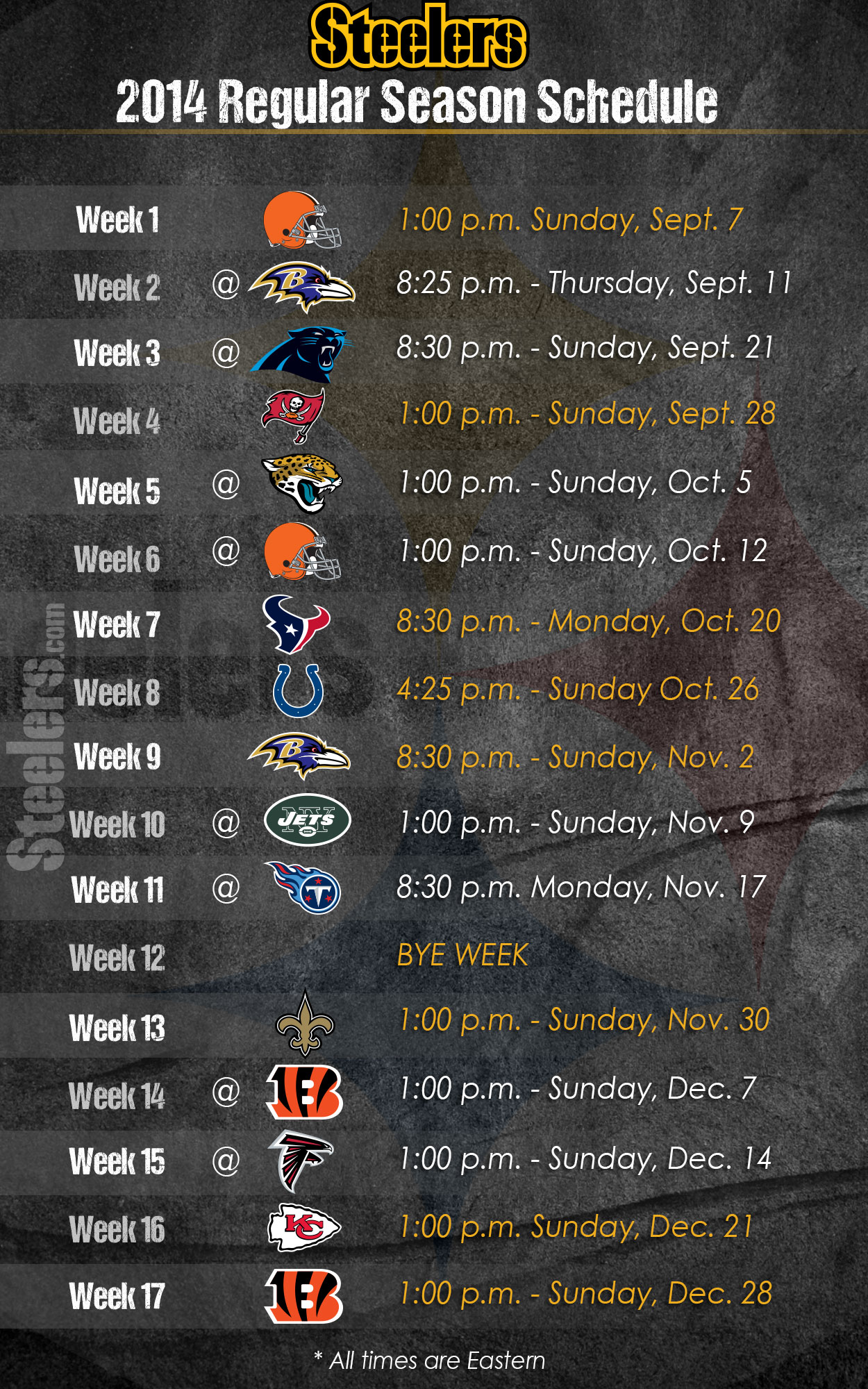 Pittsburgh Steelers 2014 Schedule   Steelers Home and Away