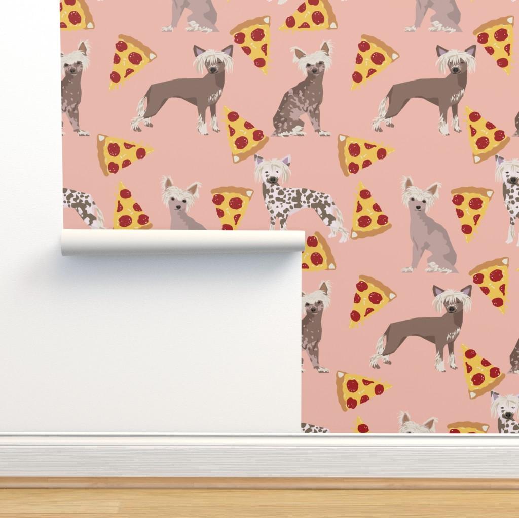 chinese crested dog pizza funny cute Wallpaper Spoonflower