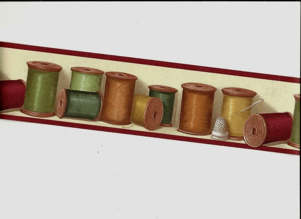 Sewing Thread On Vintage Wooden Spools Wallpaper Border Bt77701b