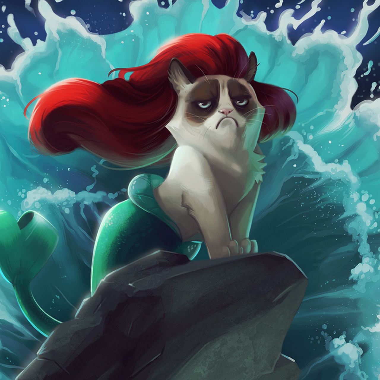 Wallpaper Cat Mermaid Cartoon Grumpy Cat   Grumpy Cat