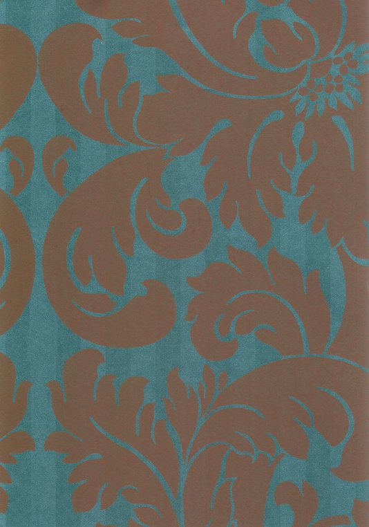 Wallpaper Brown Damask Design Printed On Shiny Turquoise