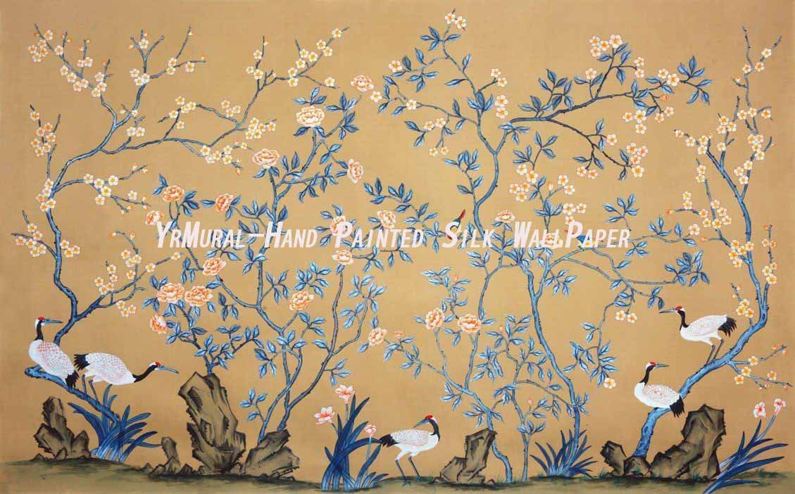 Hand Painted Chinese Style Silk Wallpaper Murals Yrs 1129x702