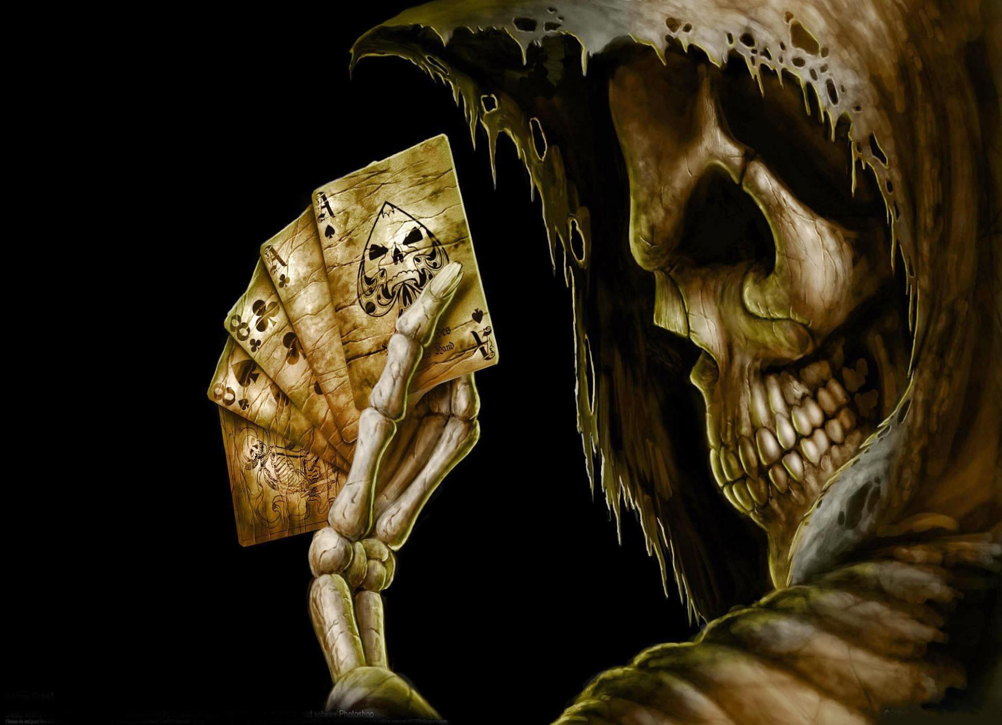 Scary Skull Wallpaper HD Holding Poker