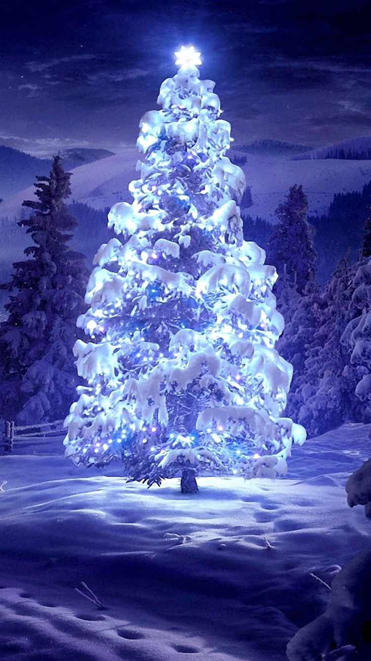 2014 lightened christmas tree iphone 6 wallpaper snow f39901 750x1334
