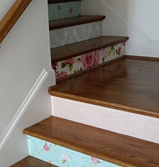 Wallpapered Stair Risers Home Decor Ideas