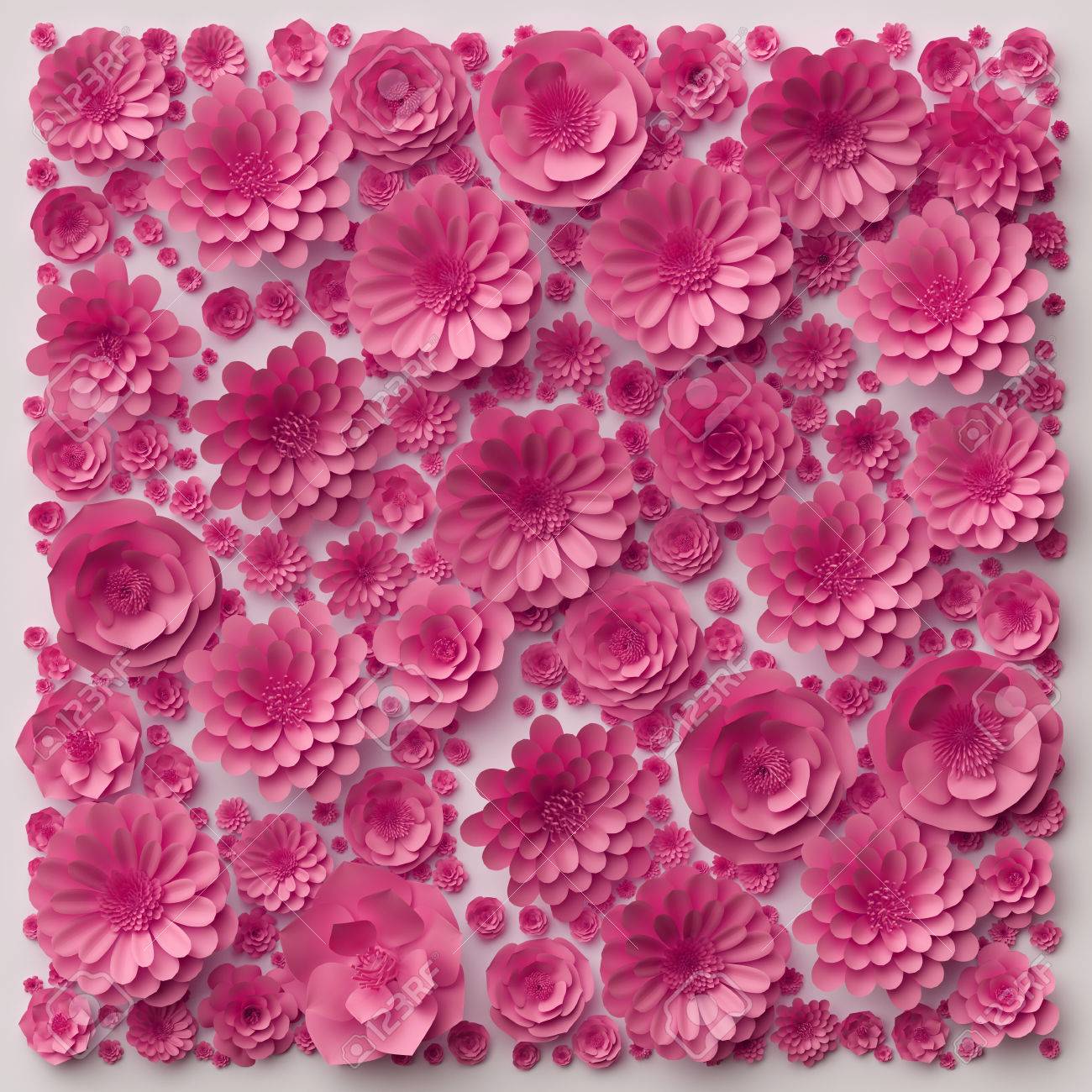 3d Illustration Pink Paper Flowers Wallpaper Floral Background