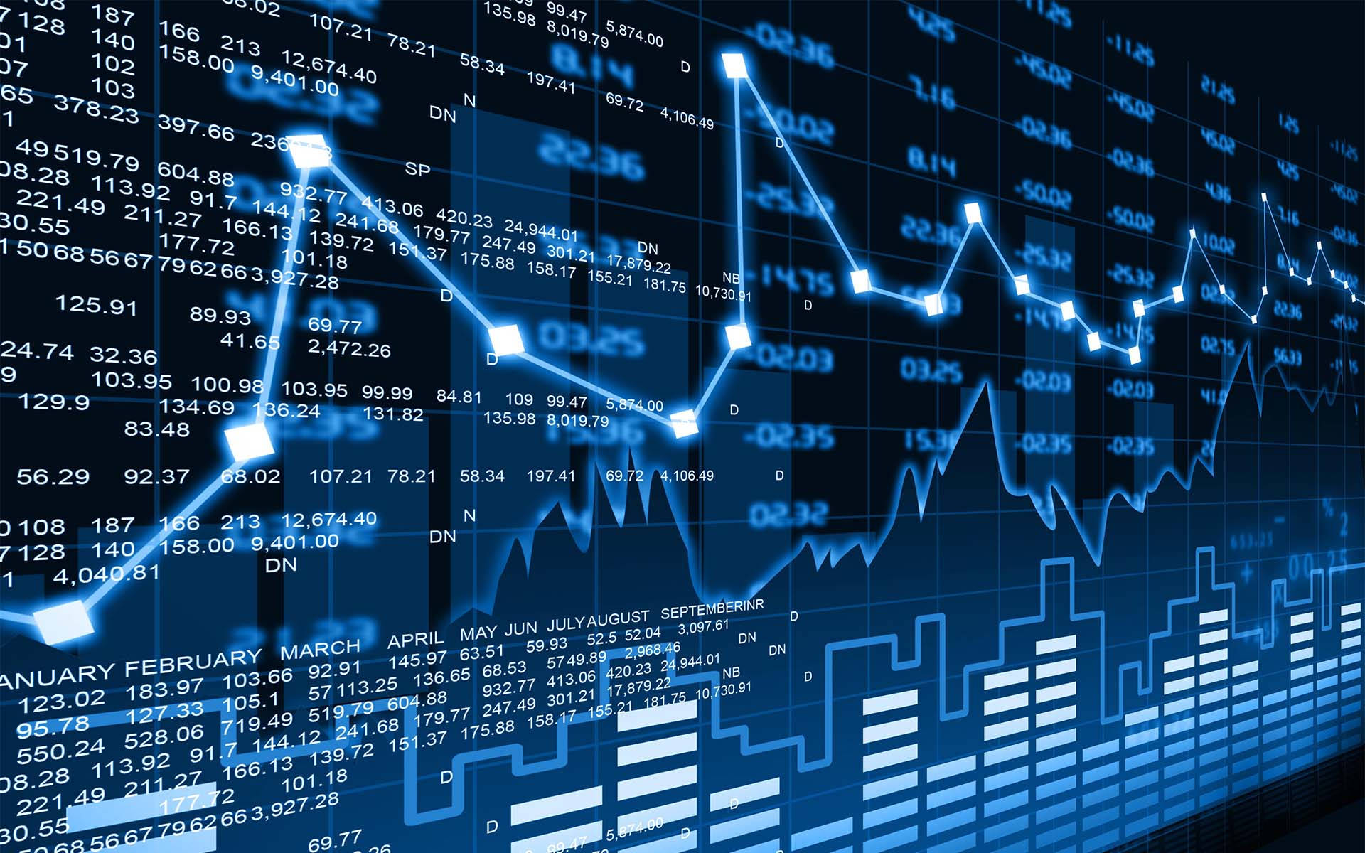 Close-up of a vibrant blue stock market graph displaying cryptocurrency data, with glowing lines indicating price fluctuations and numerical data overlayed on the chart