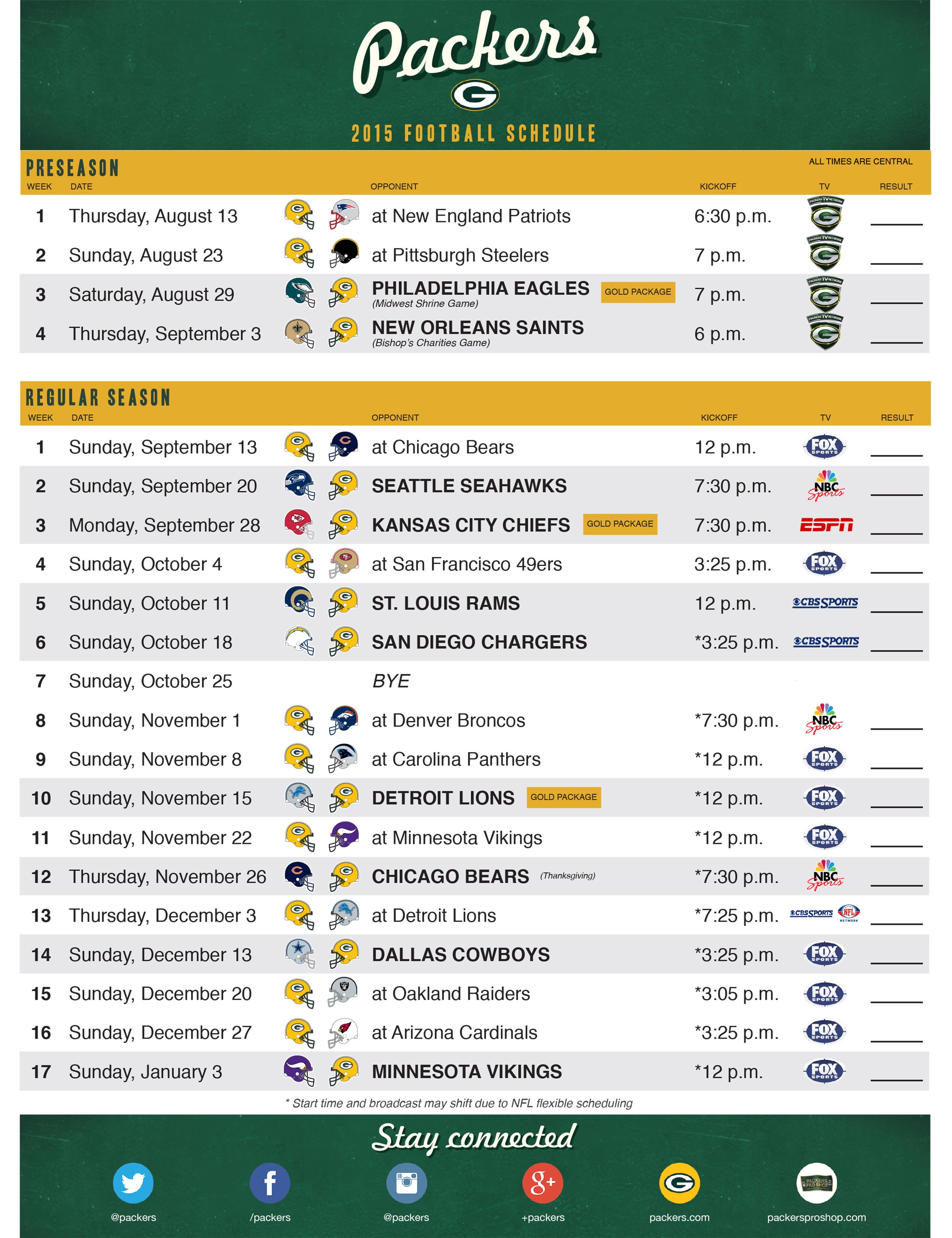 Free download packer schedule source http www theultimatepackerfan com