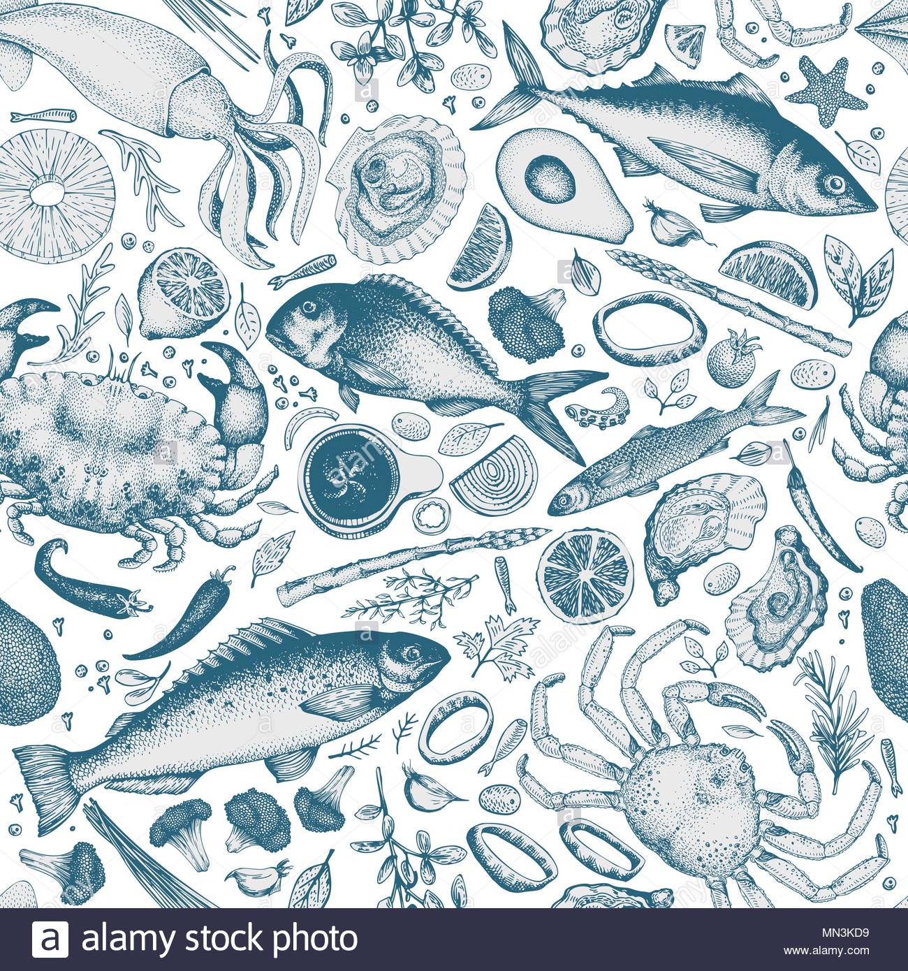 Seafood Seamless Vector Pattern Can Be Use For Restaurants Menu