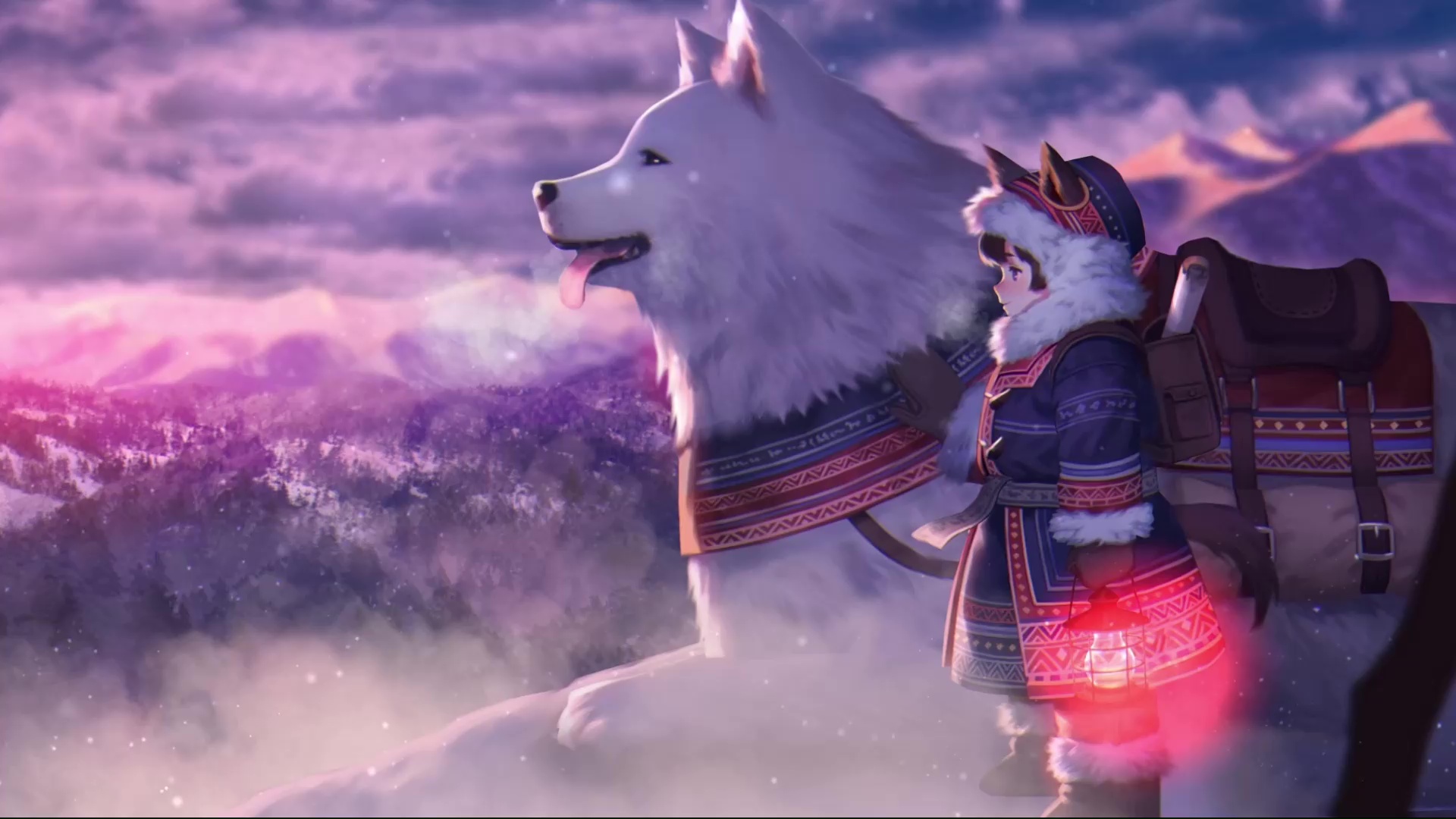 White Dog With Cute Anime Girl Live Wallpaper