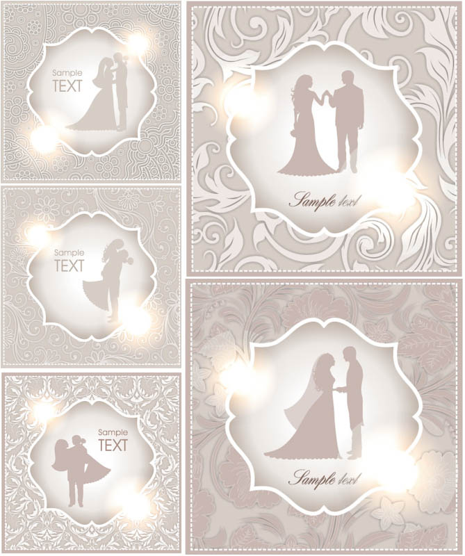 Set Of Vector Wedding Background With Bride Groom
