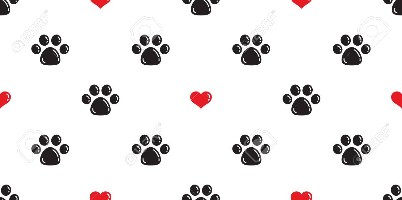 Dog Paw Seamless Pattern Vector Heart Valentine Isolated Cat