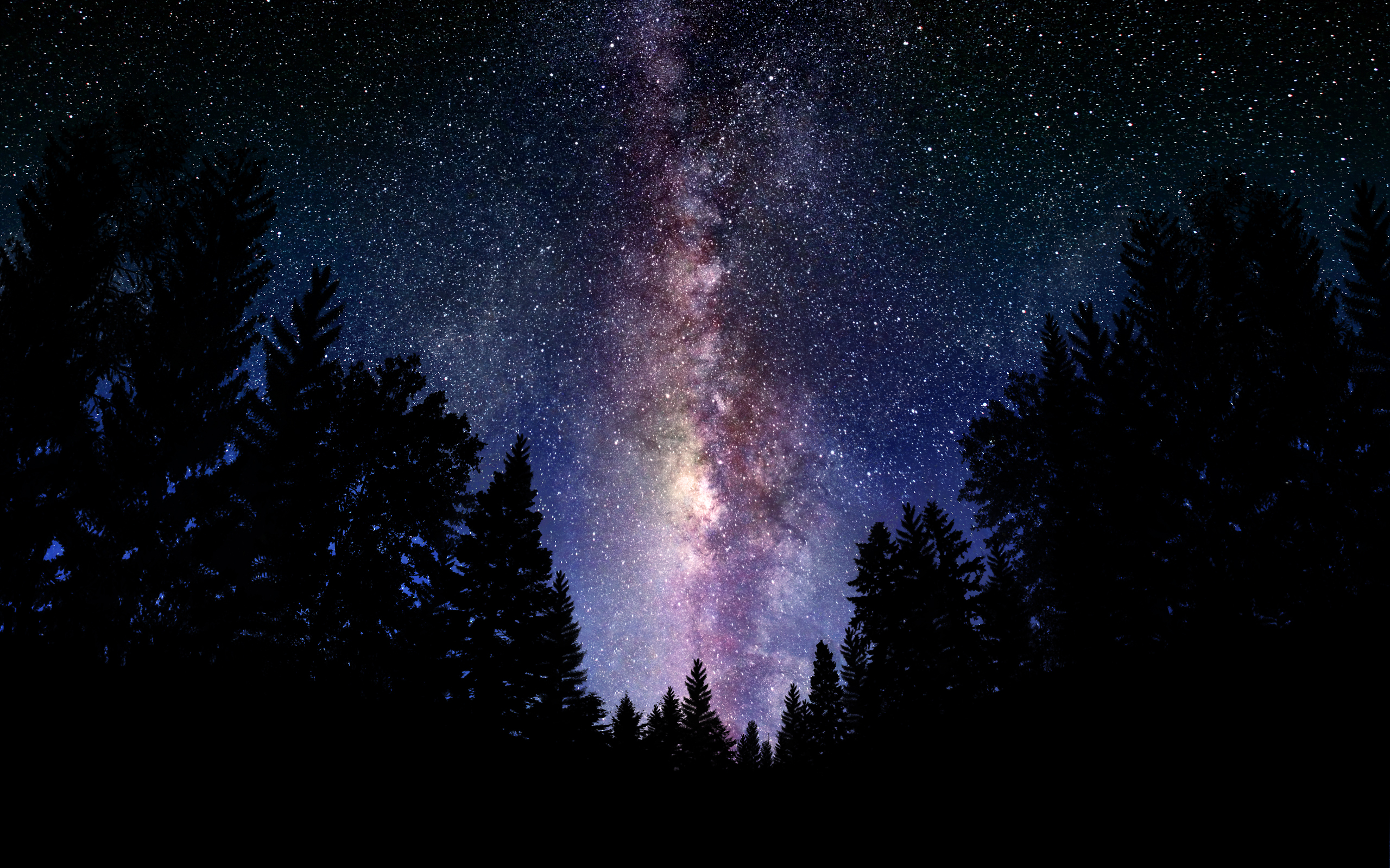 Wallpaper Starry Night Sky Over The Forest 3d For Desktop