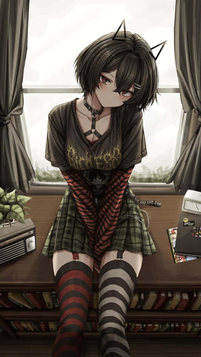 Short Haired Goth Anime Cat Girl Wallpaper