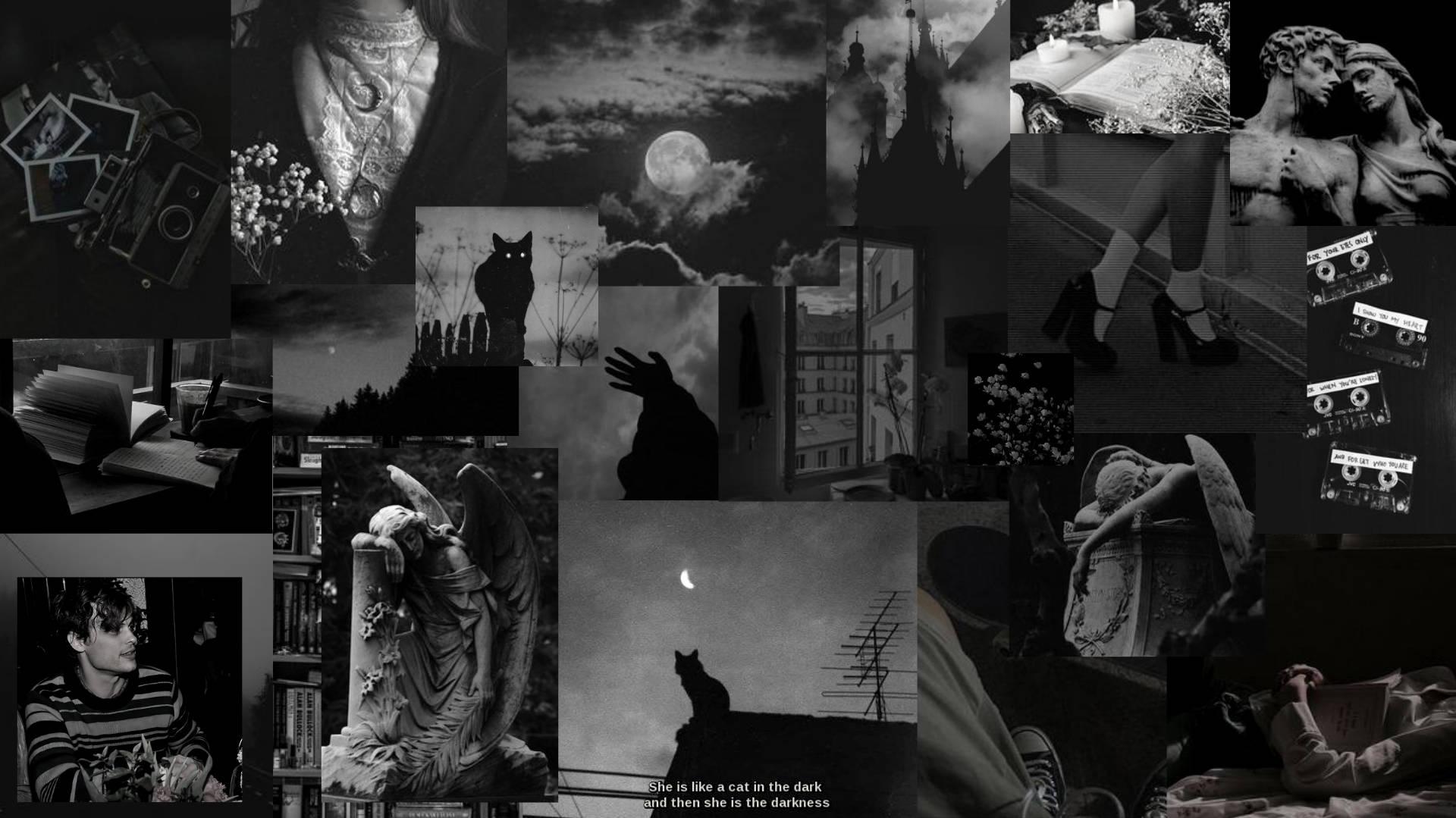 Download Night Black Aesthetic Collage And Laptop Wallpaper