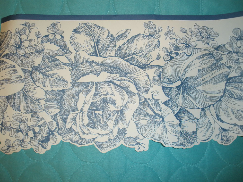 Waverly Toile Garden Blue White Wallpaper Border Wall Decorative New
