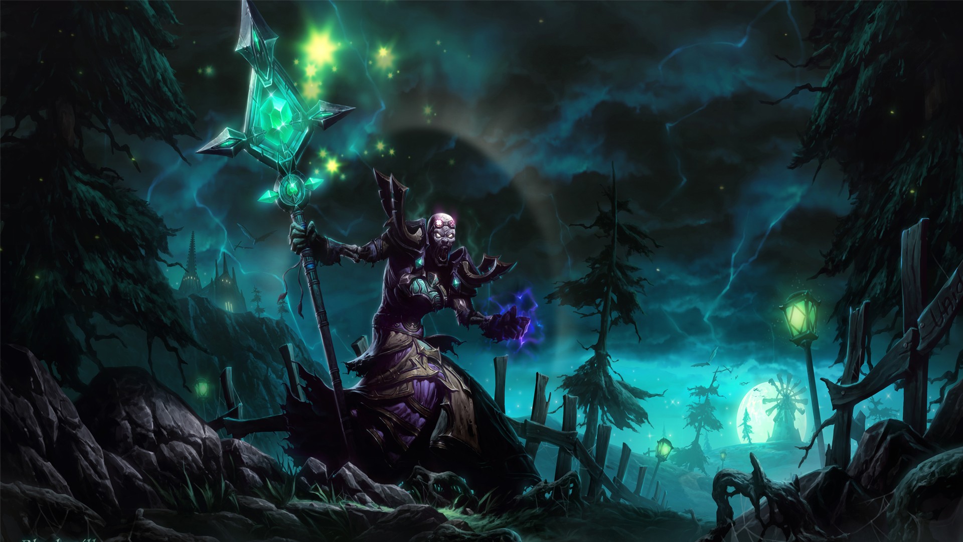Wallpapers Mage trees fences World of Warcraft undead grass