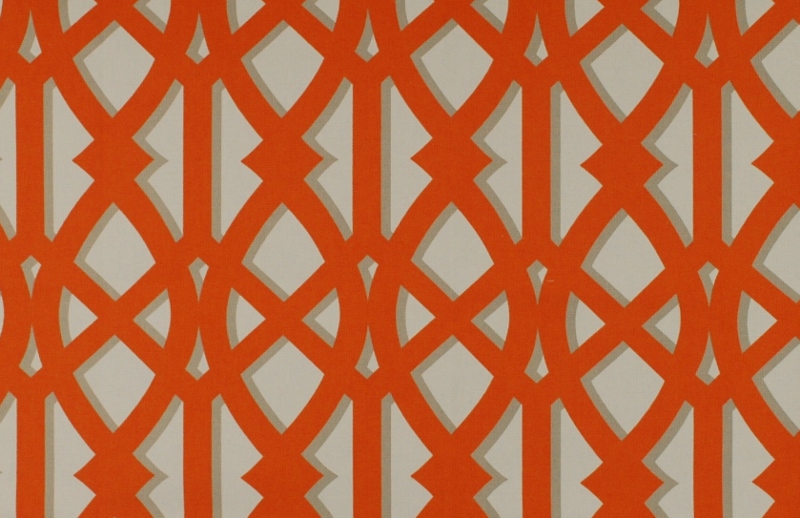 Orange Grey White Geometric Trellis Outdoor Fabric Odl Elton Tangerine