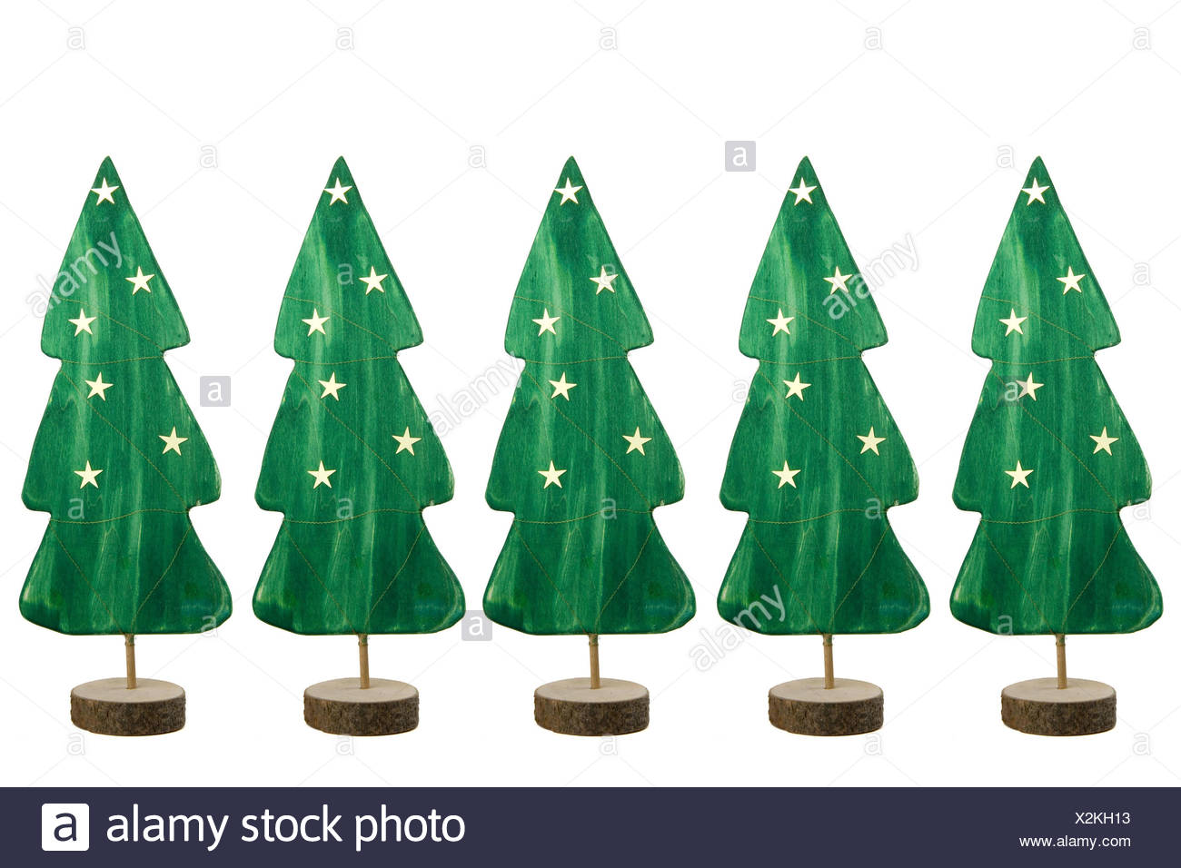 Wooden Christmas Trees Fretwork White Background Stock Photo