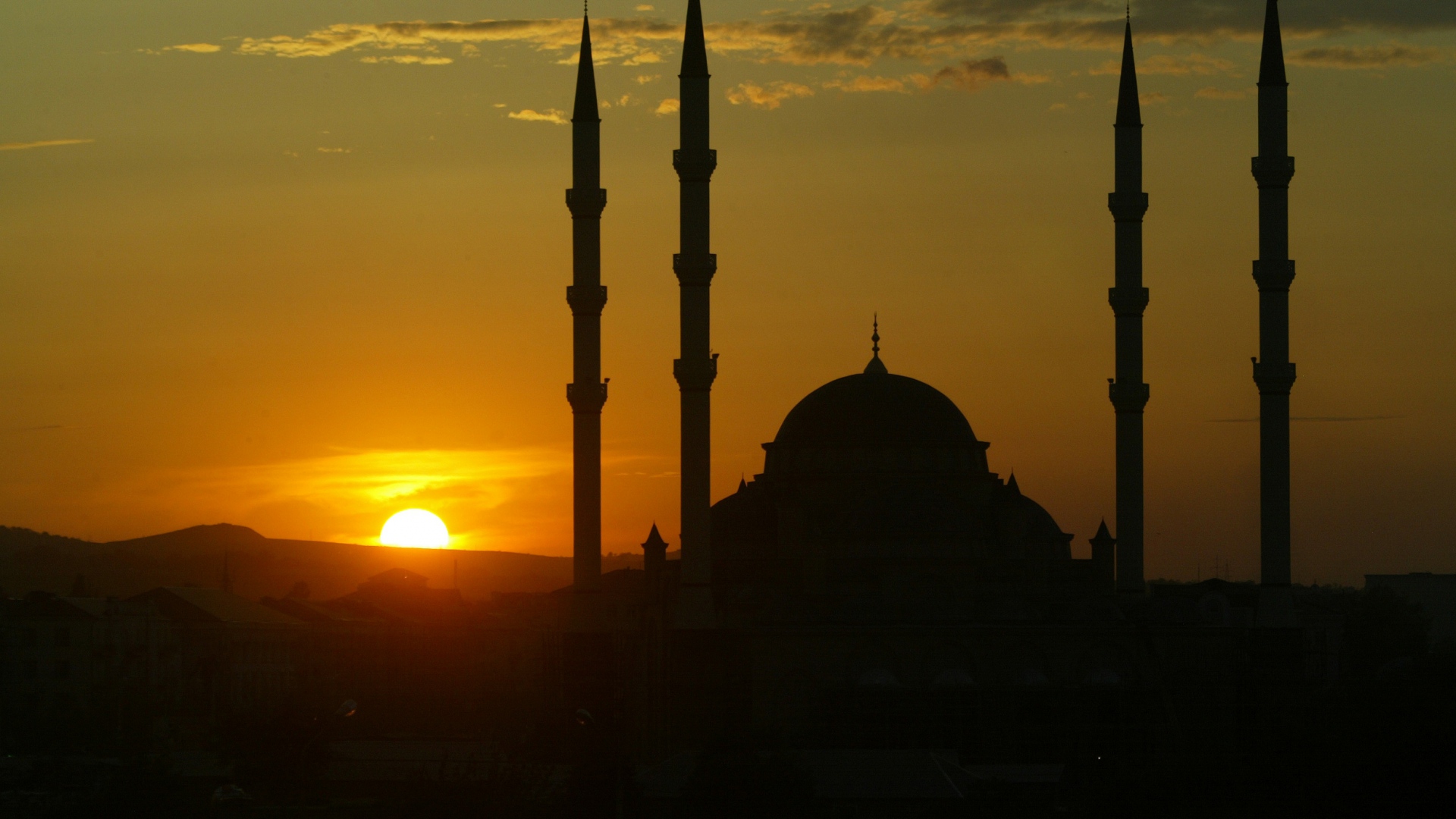 Wallpaper Chechnya Sunset Sky Mosque Full HD 1080p