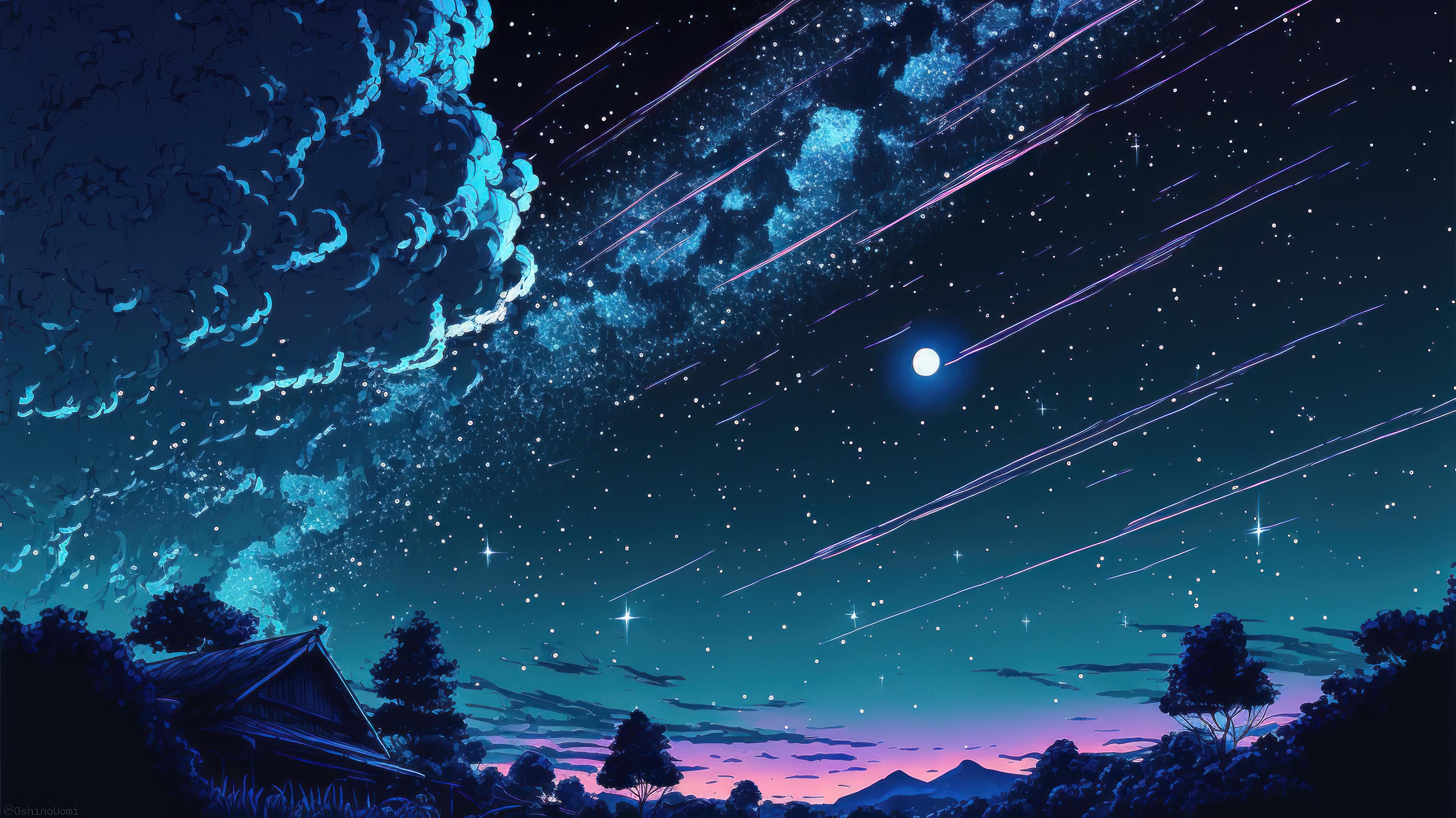 Anime Night Stars Sky Clouds Scenery 4k Wallpaper iPhone HD Phone