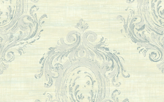Damask Medallion Wallpaper In Blues And Ivory Design By Seabrook