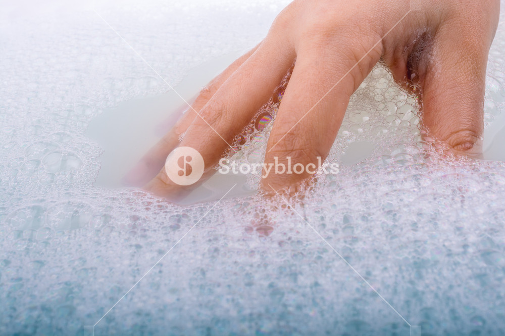 Hand Washing And Soap Foam On A Foamy Background Royalty