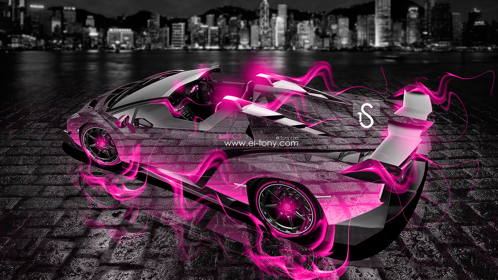 Lamborghini Veneno Roadster Pink Fire City Crystal Car HD
